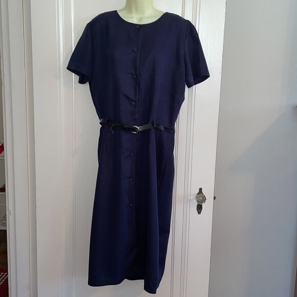 Vtg 80s/90s Together dark navy dress with unique smocked back - Picture 2 of 6
